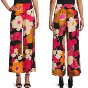 NWT IC Collection Woven Floral Print Palazzo Pants with Pockets size L reg $178